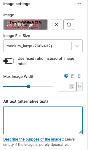 adding alt image text to WordPress using the image block